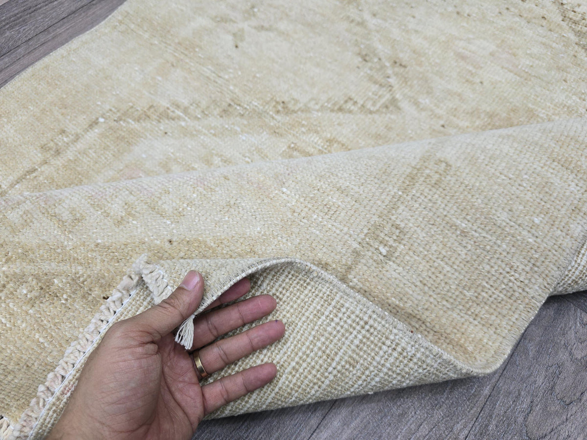 3x4 Neutral Oushak Turkish doormat, wool Vintage Bathmat, Small Turkish Rug
