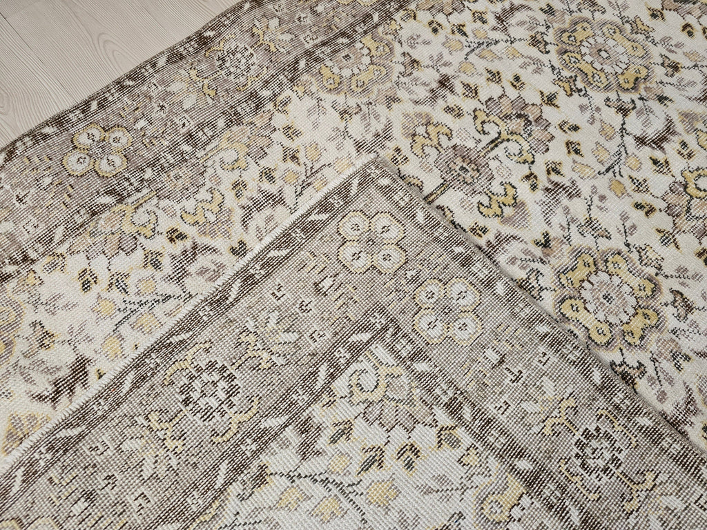 5x8 Oushak Vintage Cream Floral Design Wool Turkish Rug - Handmade Wool Oushak Carpet // 5.35x8.30 feet