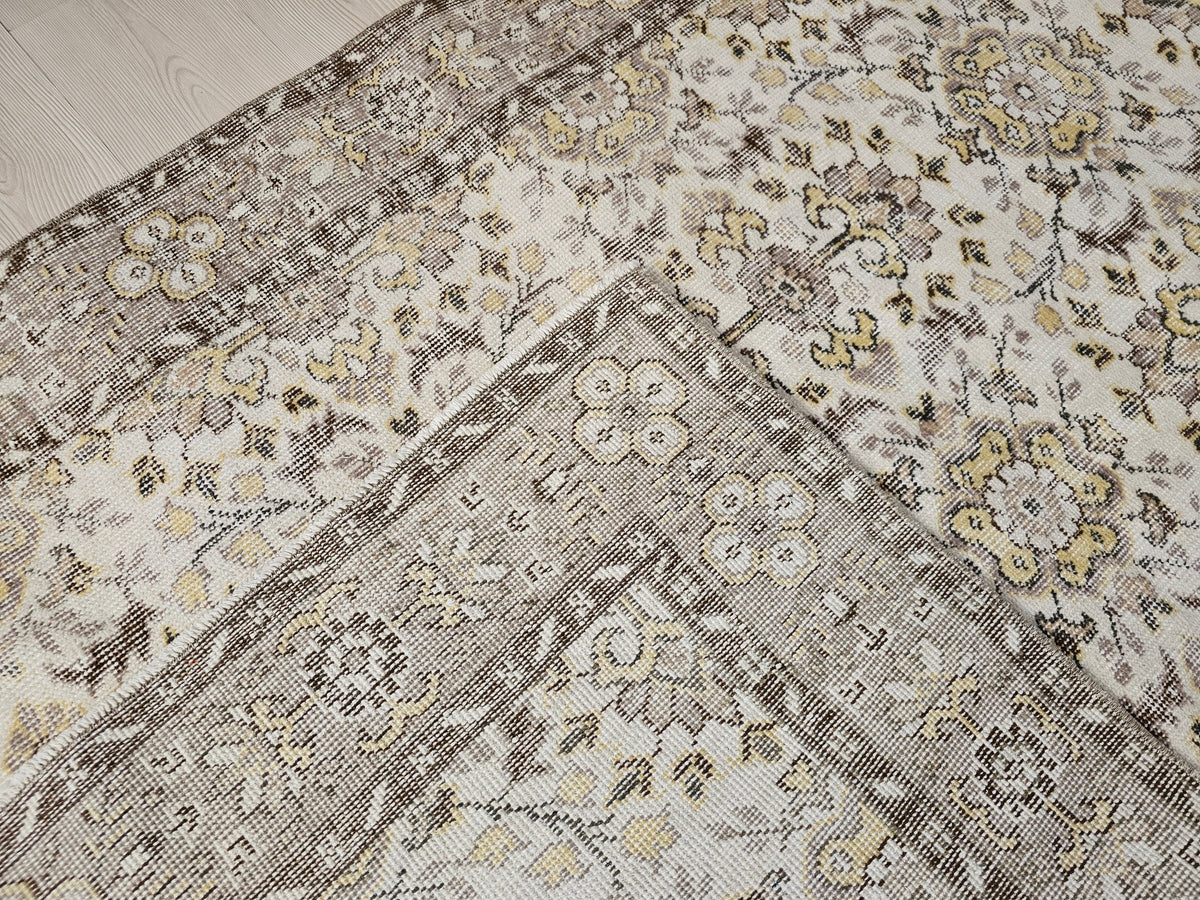 5x8 Oushak Vintage Cream Floral Design Wool Turkish Rug - Handmade Wool Oushak Carpet // 5.35x8.30 feet