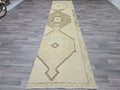 Vintage Anatolian Runner Rug: Cream Beige Wool Hallway Carpet, 3x13 Boho Rug