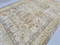 Vintage Rug 8x11, Distressed Hand Knotted Wool Turkish Rug, Faded Pink/Tan Beige Area Rug for Dining Room, Shabby Chic Antique Carpet