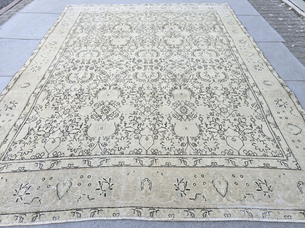 Oushak Rug 10x12 Cream Floral Vintage Hand Knotted Wool Area Carpet
