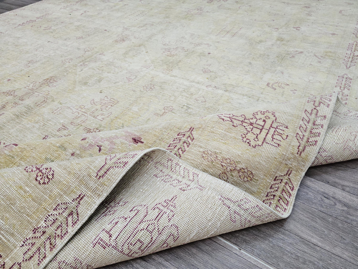 Hand Knotted 9x12 Wool Heriz Rug: Neutral Beige Brown Anatolian Carpet