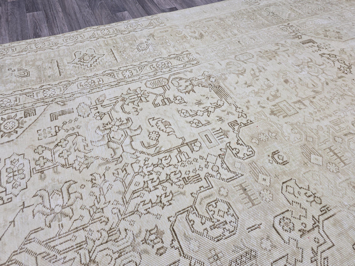 9.5x12.60 feet Handmade Wool Oushak Area Rug Neutral Geometric Beige and Brown rug