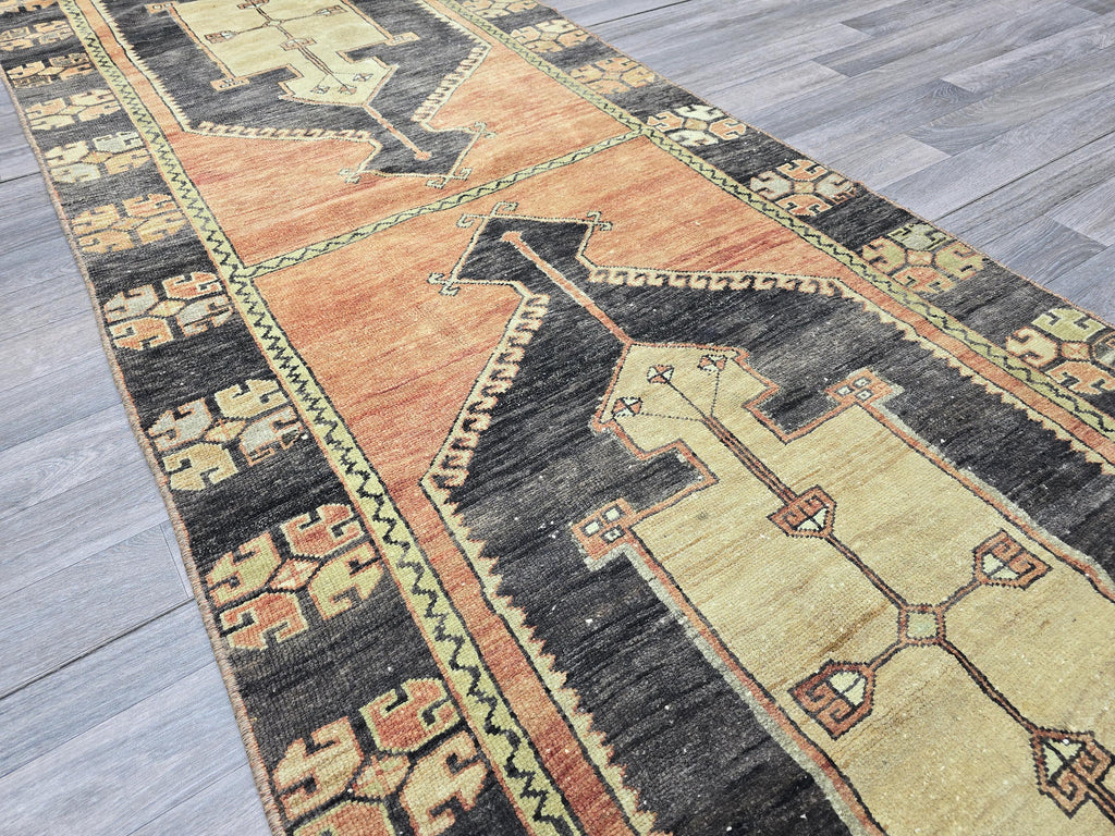 Long Vintage Anatolian Runner Rug: Handwoven Wool Hallway Carpet (3.5x12)