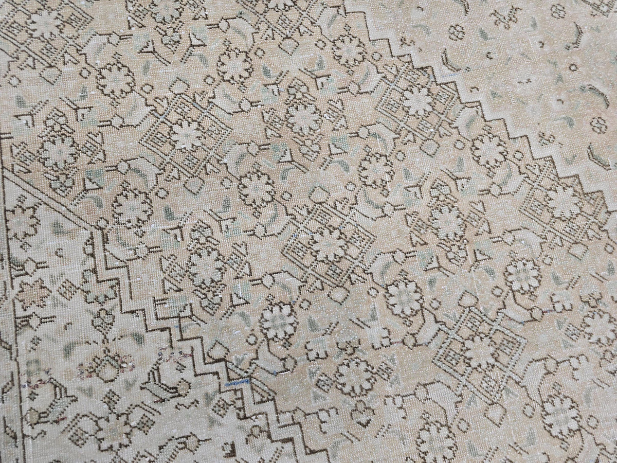 9x12 Vintage Turkish Oushak Rug: Neutral Wool Area Carpet