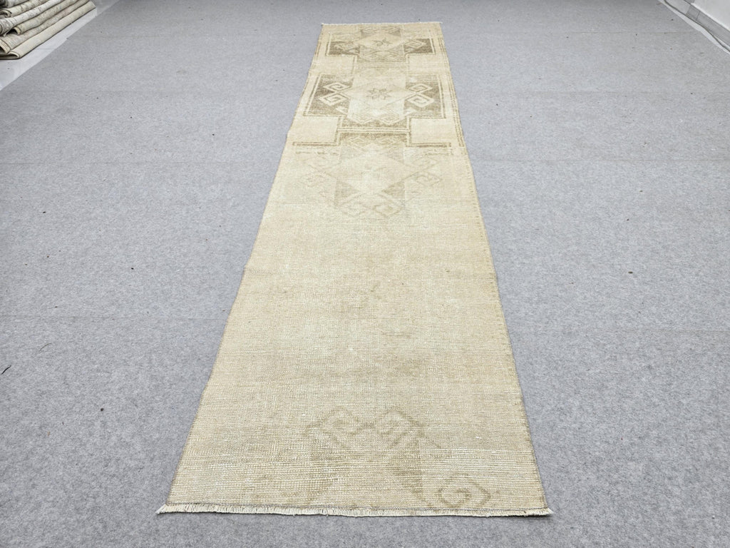 Turkish Rug 3x10 Wool Runner Rug for Narrow Hall, Star Medallion Tribal Carpet, Earth tone Brown Rug, Boho Decor