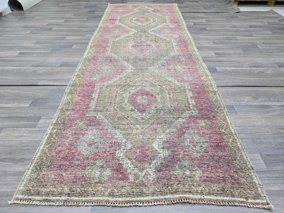 Vintage Turkish Oushak Runner Rug: Hand-Knotted Wool Hallway Rug
