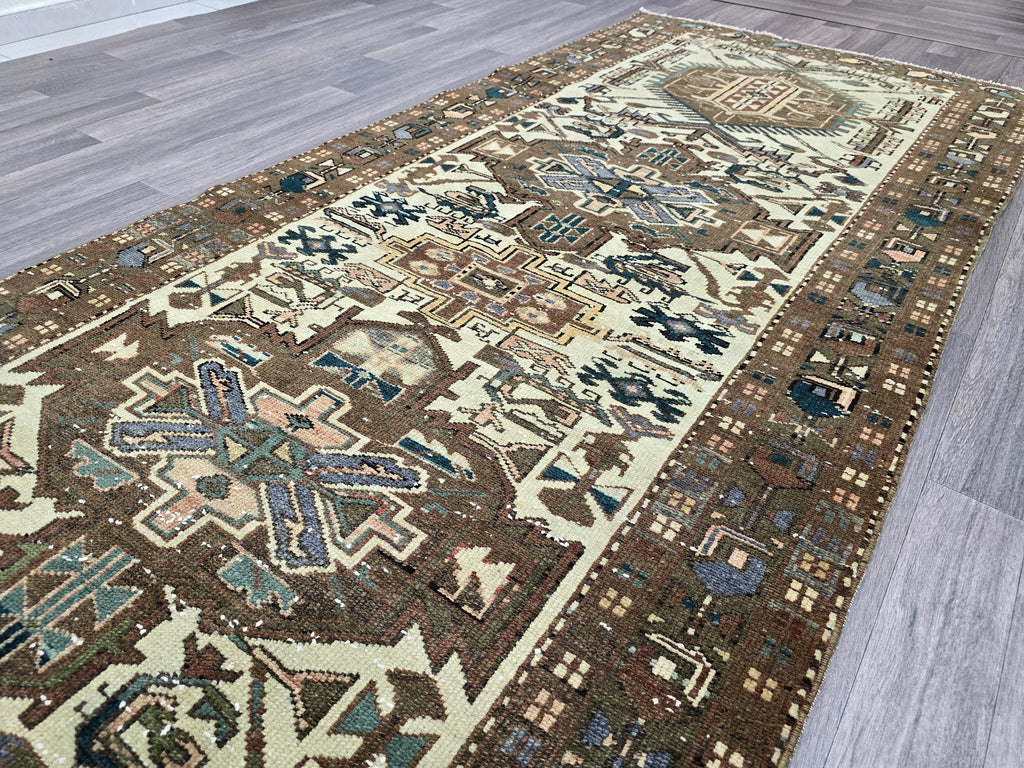 Handmade Wool Oushak Runner Rug: Vintage Turkish Hallway Carpet (4x10)
