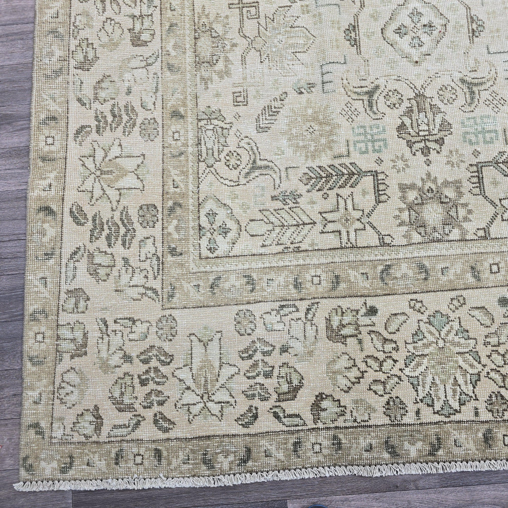 Oushak Rug 9x13: Hand Knotted Wool Area Rug, Distressed Neutral Turkish Carpet (9.4x12.7 ft.)