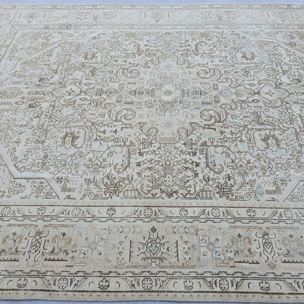 Oushak Rug 8x11 Muted Beige Heriz Medallion Hand Knotted Vintage Wool Area Carpet