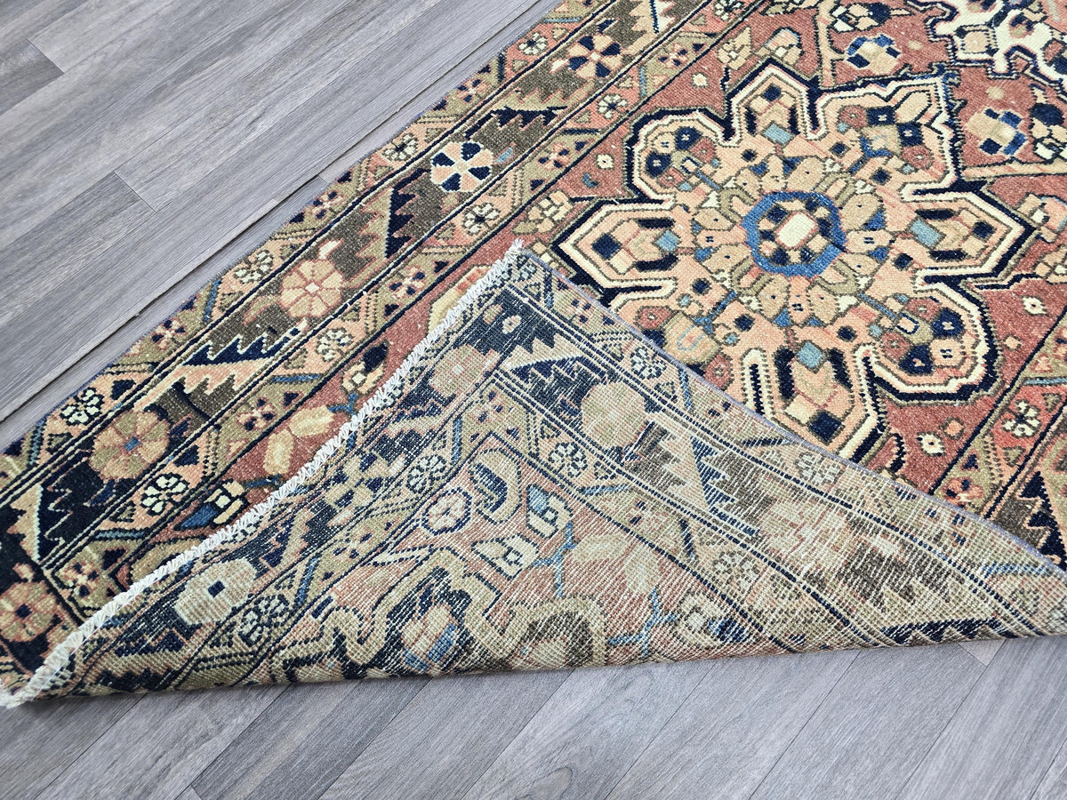 Antique Heriz Wool Runner: Hand-Knotted Pastel Hallway Rug (3.4' x 10.8')