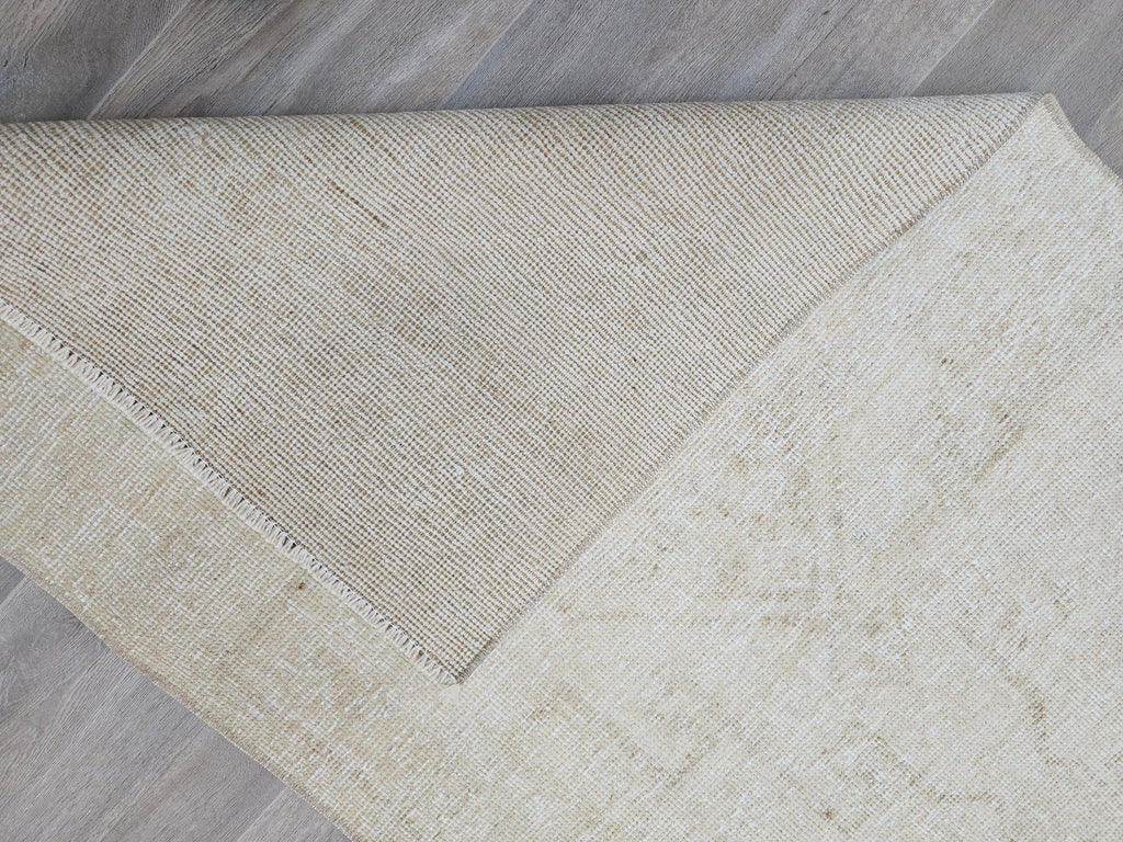 Hand Knotted Wool Oushak Runner Rug: 3x11 Cream Beige Turkish Rug