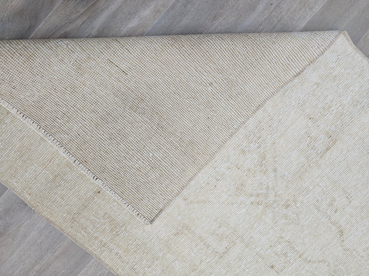 Hand Knotted Wool Oushak Runner Rug: 3x11 Cream Beige Turkish Rug