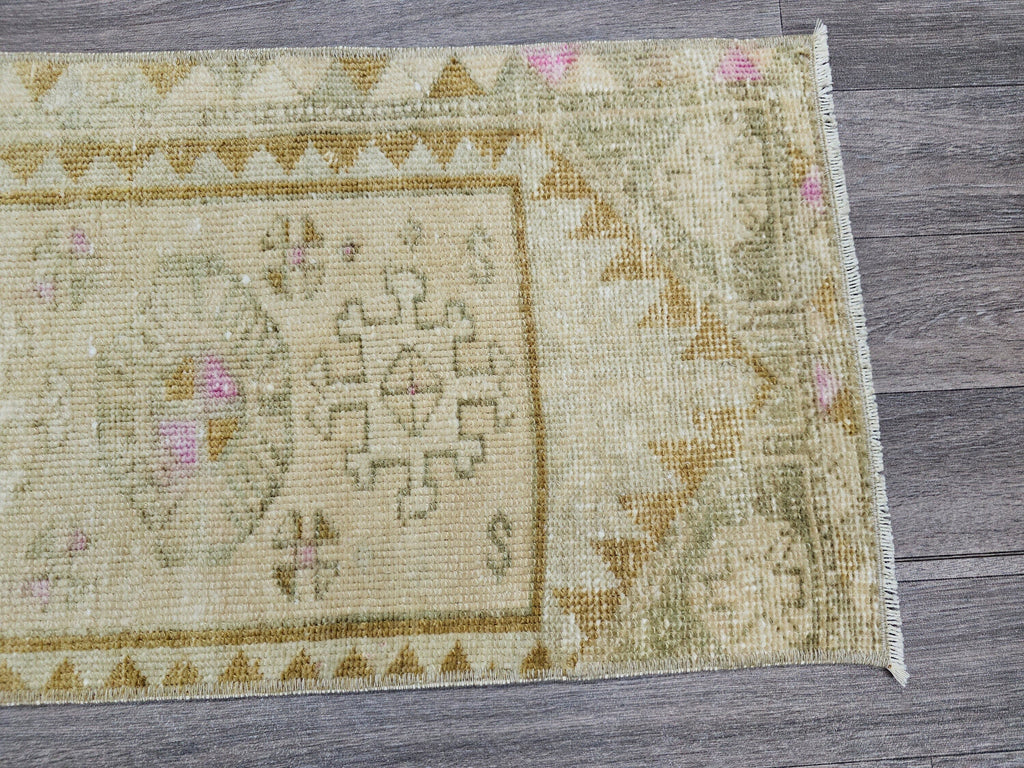 Vintage Turkish Oushak Doormat Bath Mat Neutral - 15x33 inches