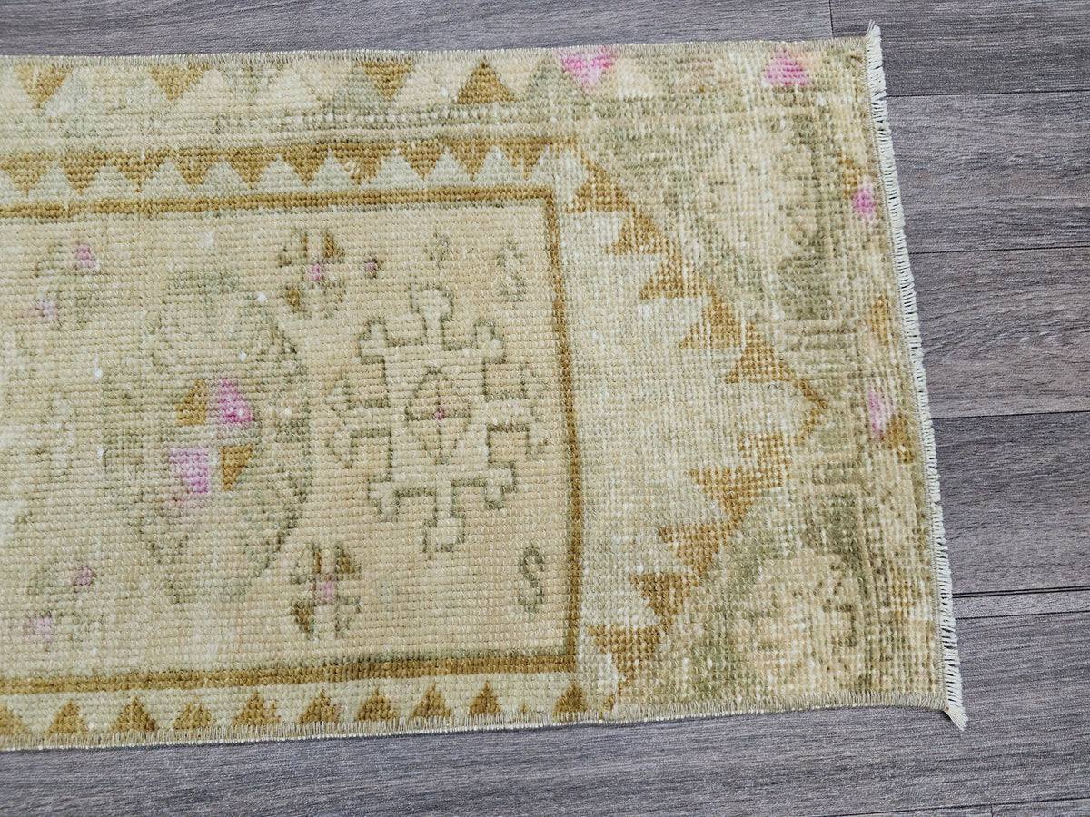 Vintage Turkish Oushak Doormat Bath Mat Neutral - 15x33 inches