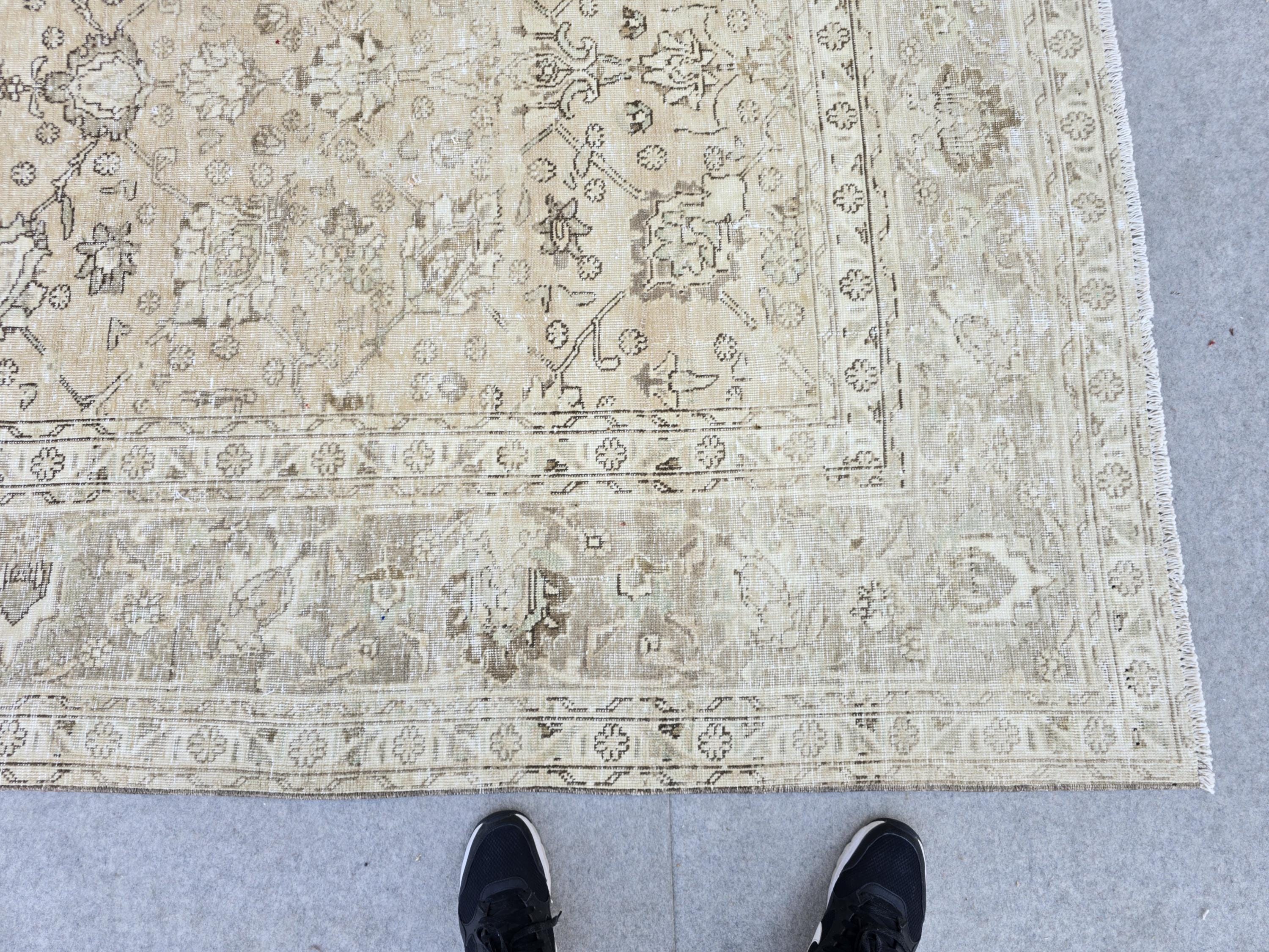 Turkish Rug 9x12 Beige  Vintage Hand Knotted Oriental Area Carpet