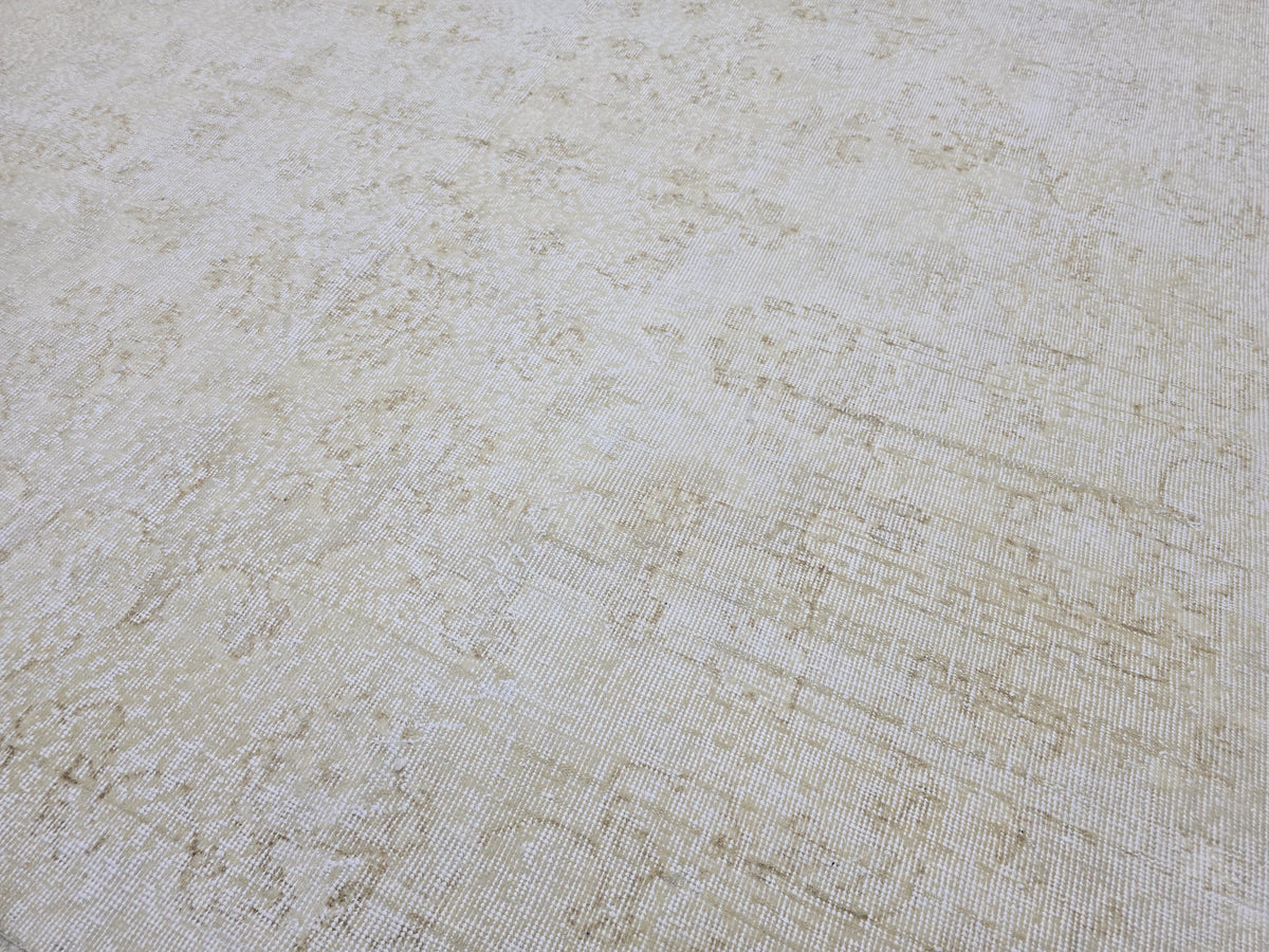 7x10 Handknotted Turkish Oushak Rug, Cream Beige Faded Wool Carpet