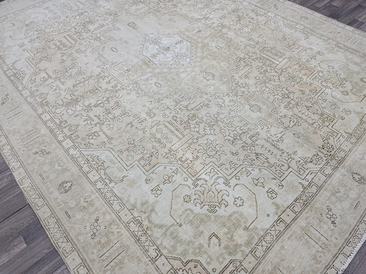 9x12 Vintage Turkish Oushak Rug | 9.45x12.25 ft | Neutral Beige Large Area Rug | Handwoven Anatolian Carpet