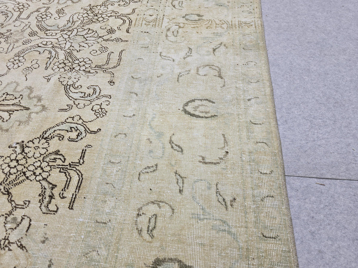 8x15 Hand Knotted Wool Area Rug, Muted Beige Floral Living Room Carpet (8x15 ft)