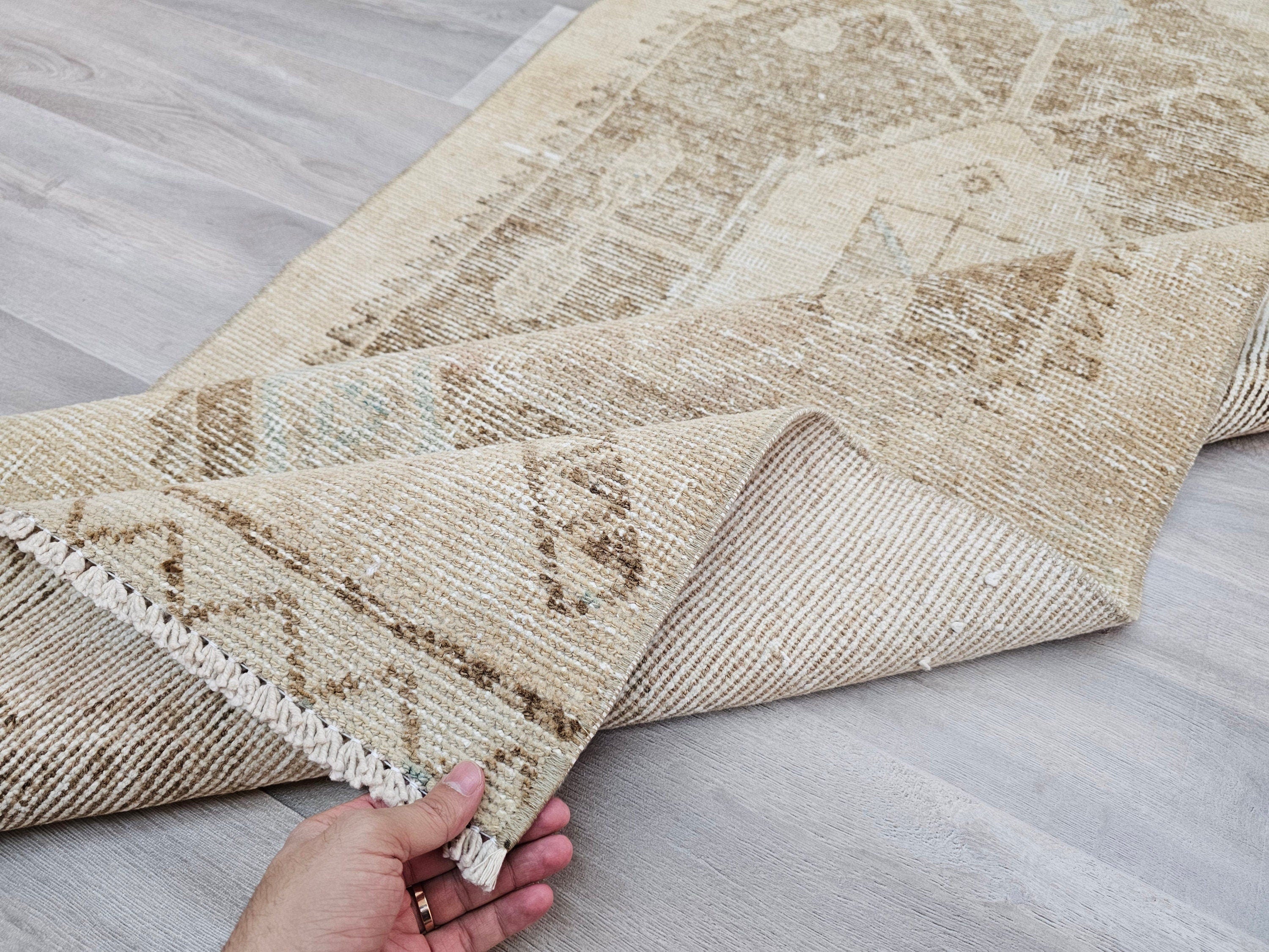 Neutral Turkish Oushak Runner Rug: Hand-Knotted Wool Boho Decor (3x11.5 ft)
