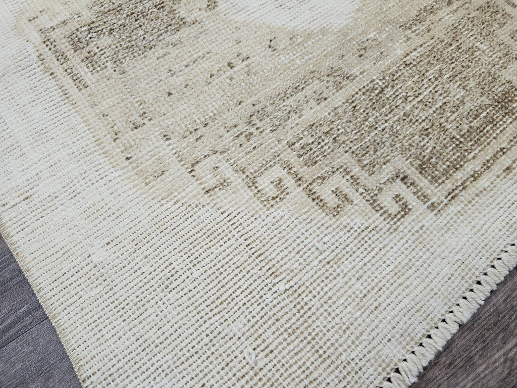 Hand Knotted Wool Turkish Runner 3x12: Neutral Oushak Hallway Rug