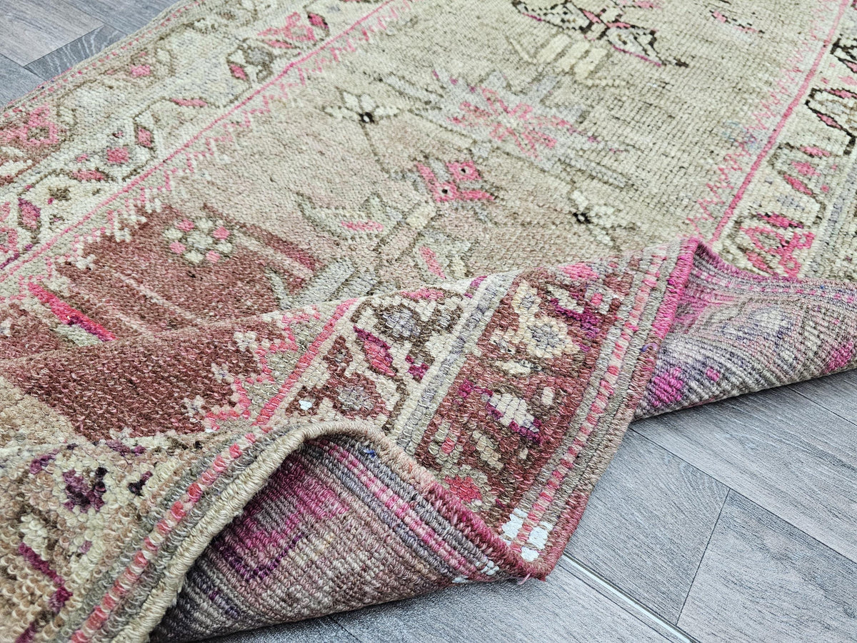 Vintage Turkish Wool Runner Rug: 3x12 Pastel Tribal Hallway Rug