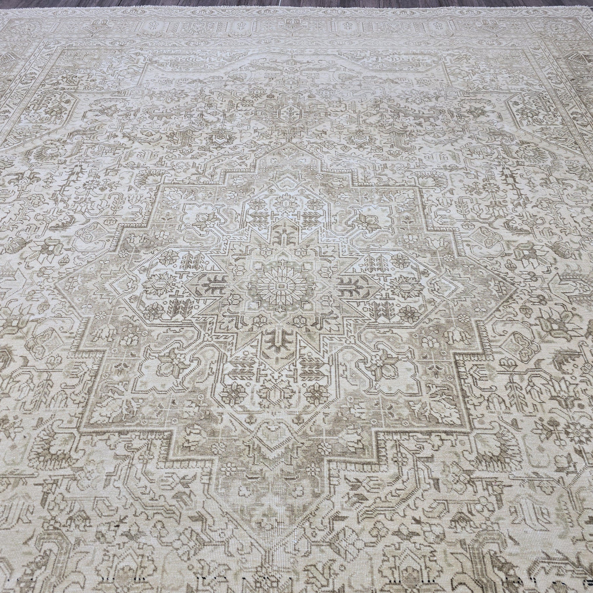 Vintage Rug 9x12 : Hand Knotted Wool Neutral Turkish Oushak Carpet