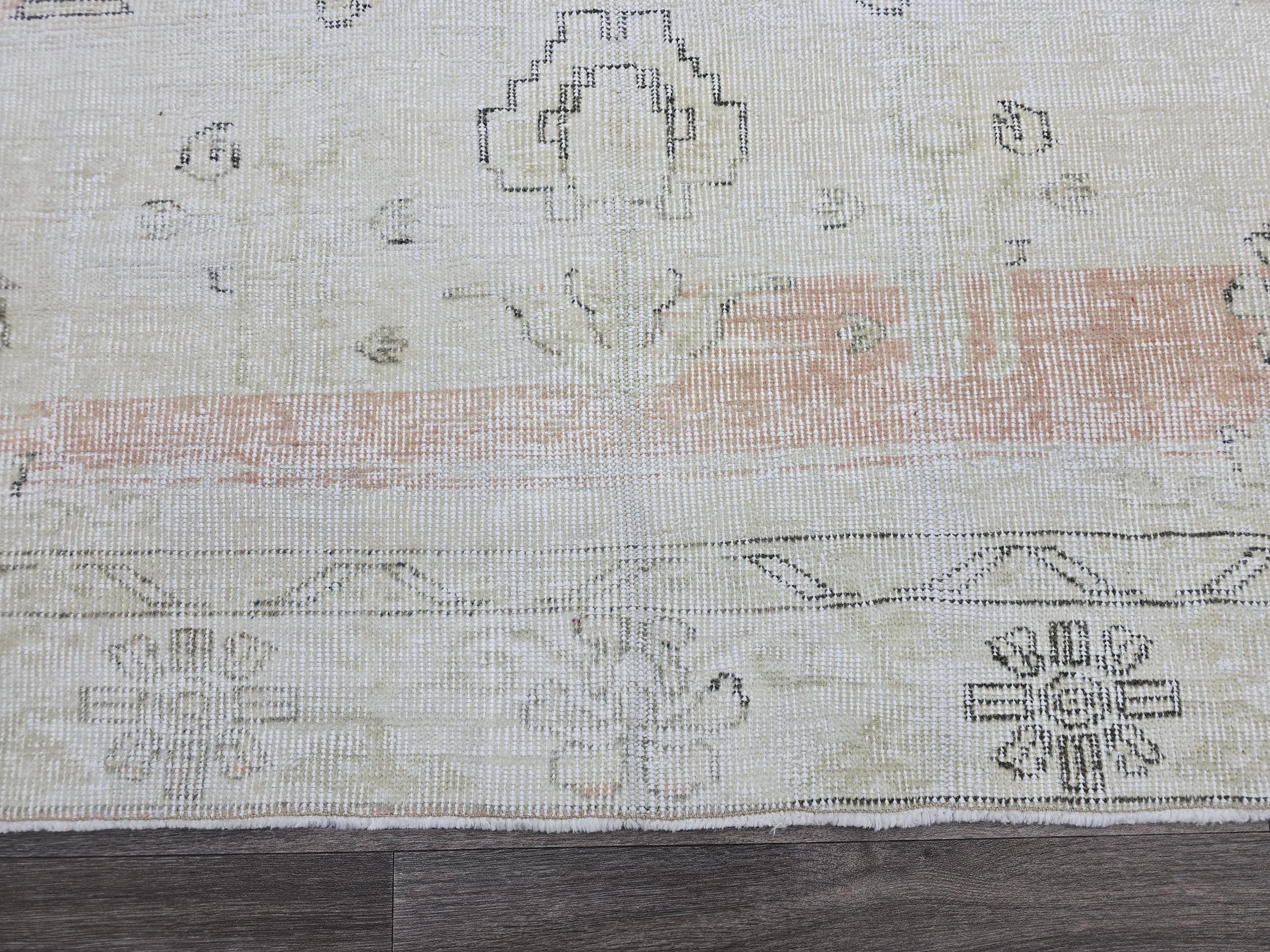 Vintage Oushak Rug 6x10 Feet Neutral Cream Beige Distressed Turkish Rug Living Room