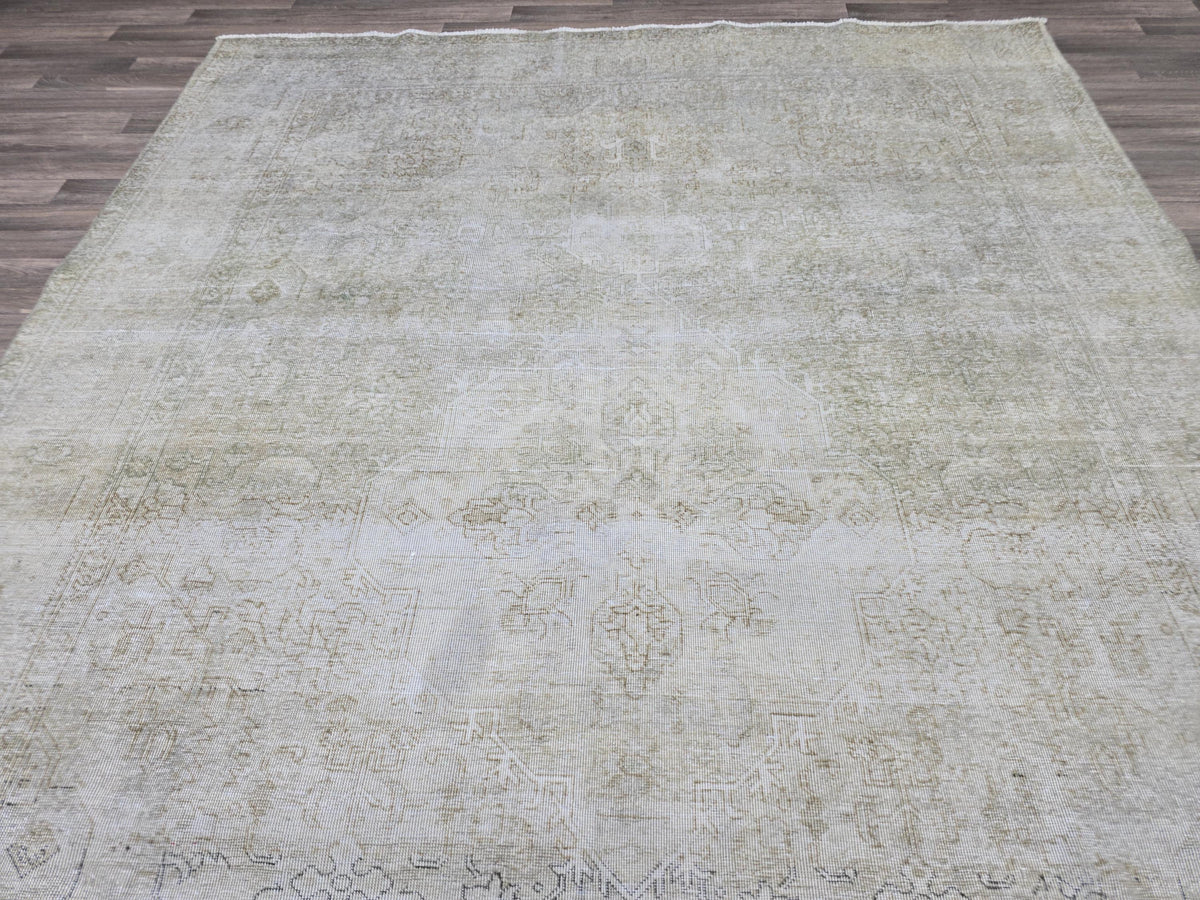 8x11 Overdyed Beige Gray Handmade Oushak Wool Rug 8x11: Neutral Vintage Turkish Rug