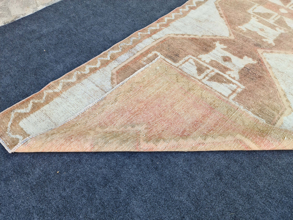 Hand Knotted Wool Oushak Runner: 4x12 Vintage Turkish Rug
