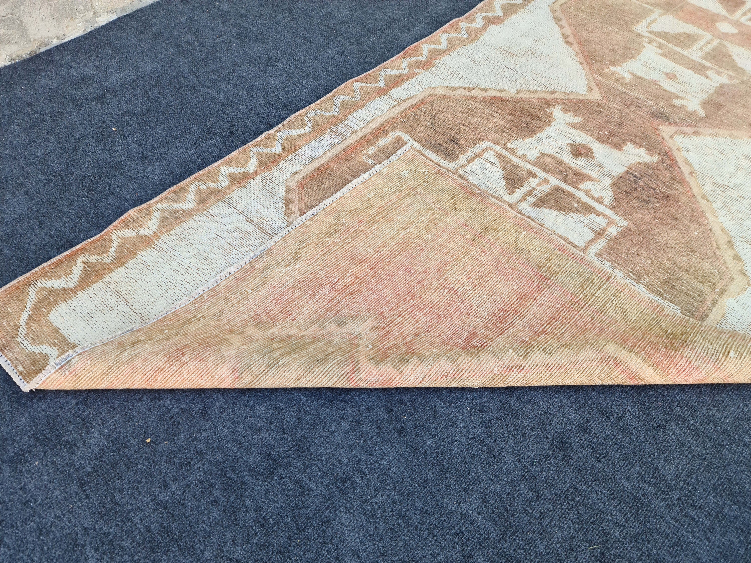 Hand Knotted Wool Oushak Runner: 4x12 Vintage Turkish Rug