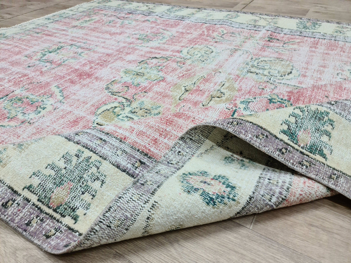 6x9 Pastel Color Vintage Turkish Rug for Under Dining Table or Under Bed