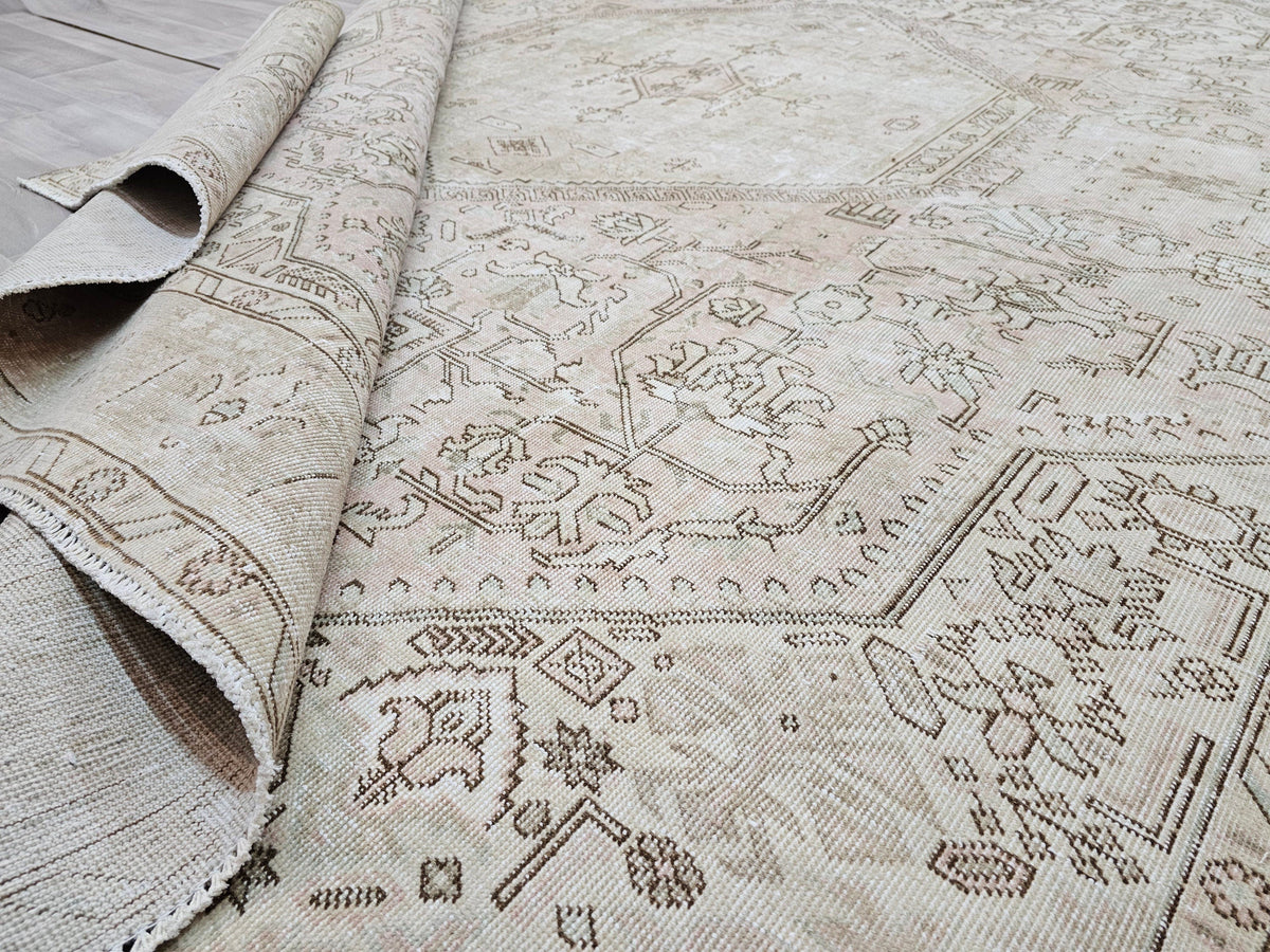 10x12 Vintage Hand-Knotted Turkish Rug: Neutral Anatolian Design
