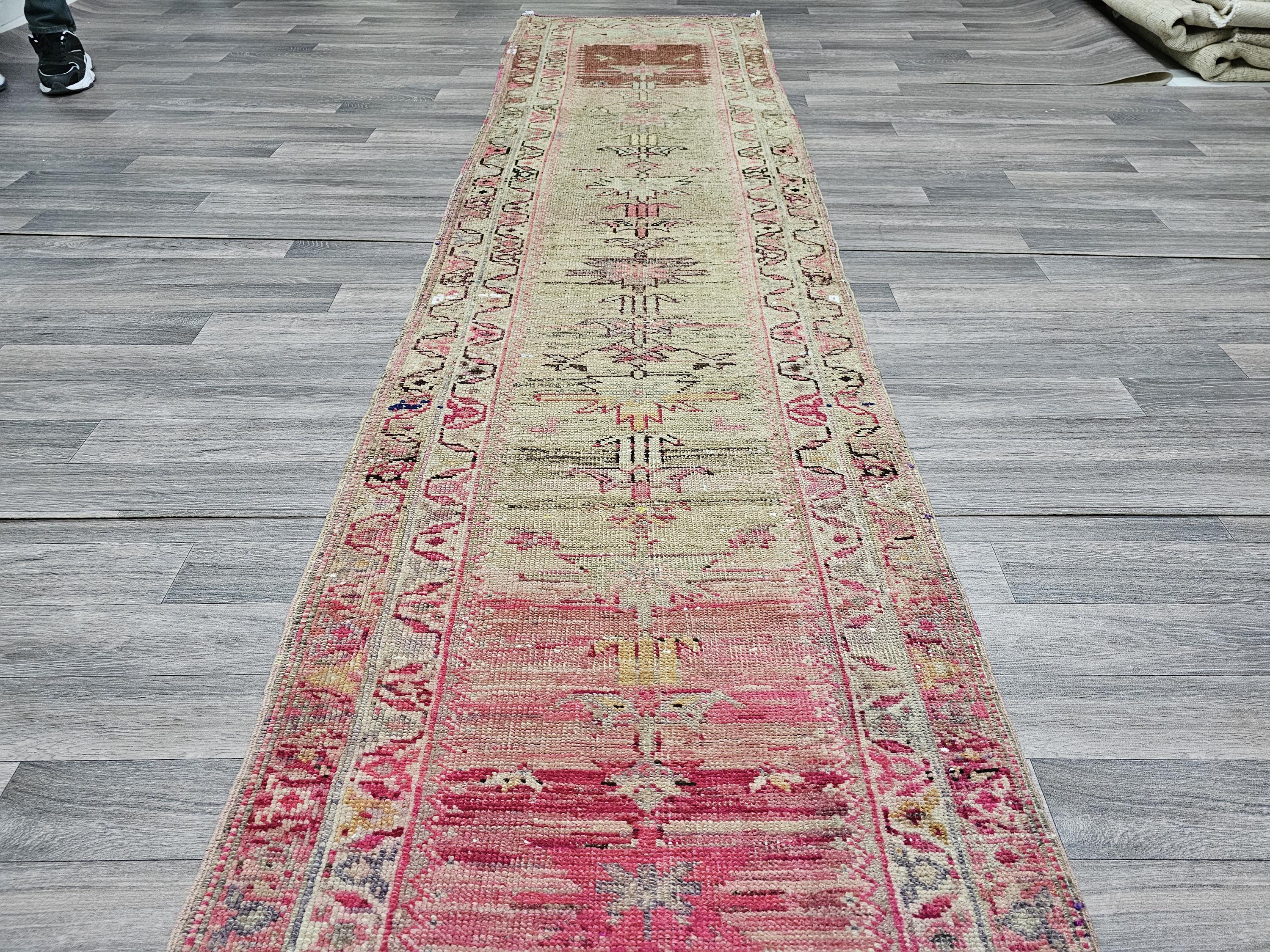 Vintage Turkish Wool Runner Rug: 3x12 Pastel Tribal Hallway Rug