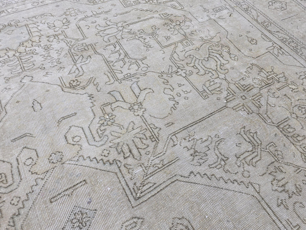 Extra Large Hand-Knotted Wool Rug: 9.5x12.6 ft Distressed Turkish Oriental Carpet