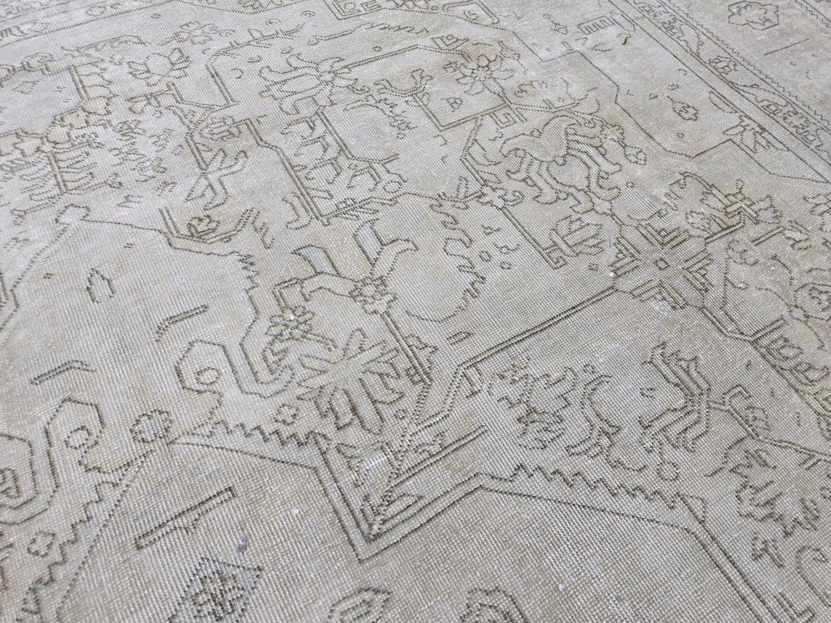 Extra Large Hand-Knotted Wool Rug: 9.5x12.6 ft Distressed Turkish Oriental Carpet