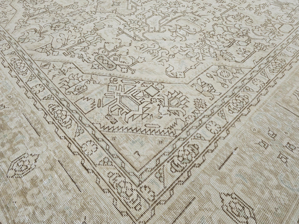 9.60x12.60 feet Geometric Vintage Neutral Heriz Area Rug Handmade