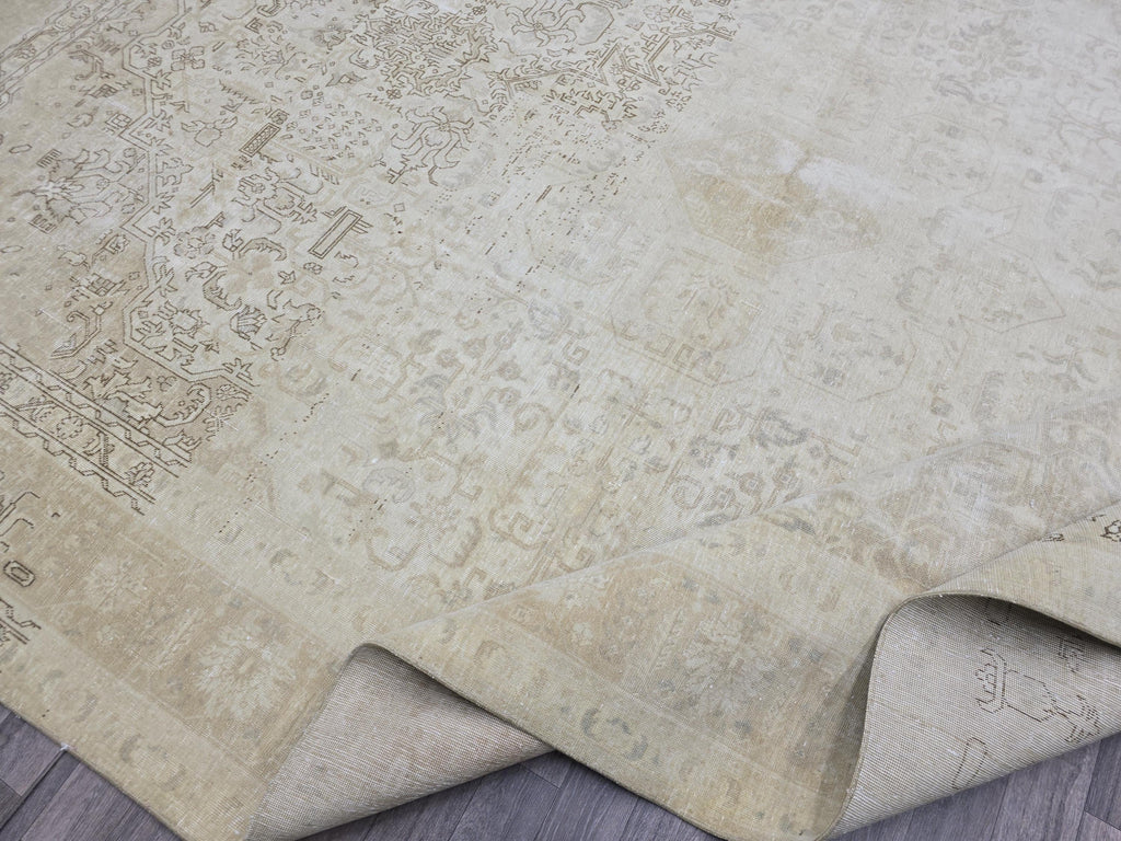 9x12 Vintage Oushak Rug: Handmade Neutral Turkish Area Carpet (9.45x12.85 ft)