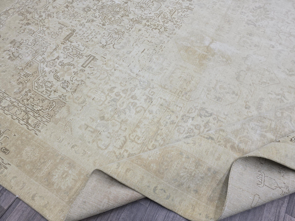 9x12 Vintage Oushak Rug: Handmade Neutral Turkish Area Carpet (9.45x12.85 ft)