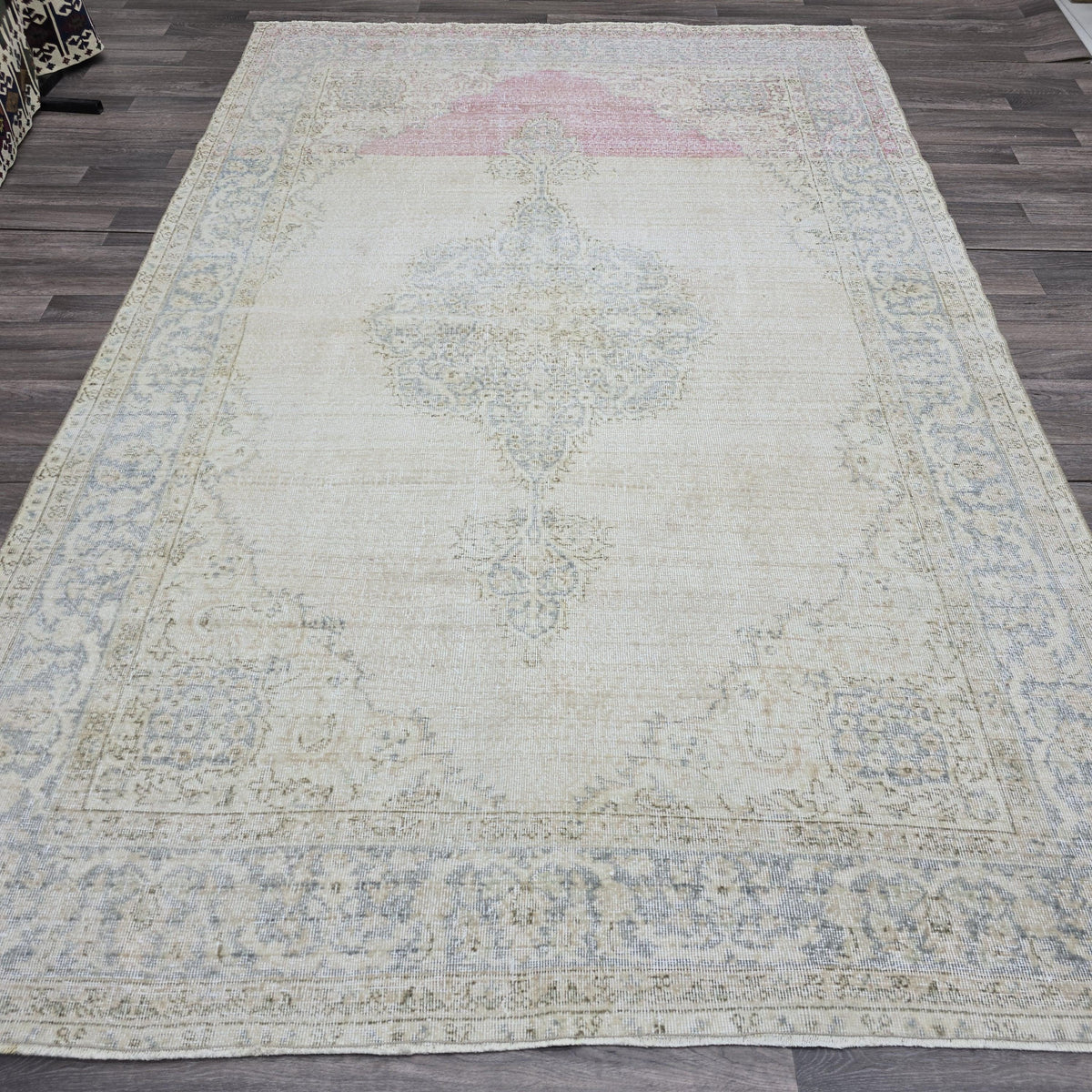 Antique Oushak Rug 7x10 Turkish Rug Handmade Wool Carpet Neutral Muted Area Rug For Living Room Bedroom Boho Home Decor