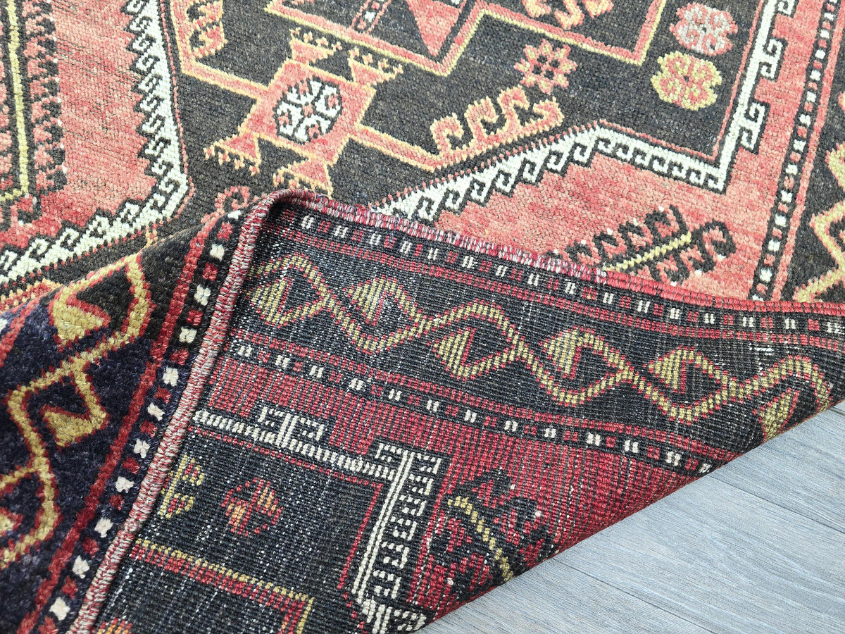 Vintage Turkish Runner Rug: 4x10 Handwoven Wool Oushak Hallway Carpet