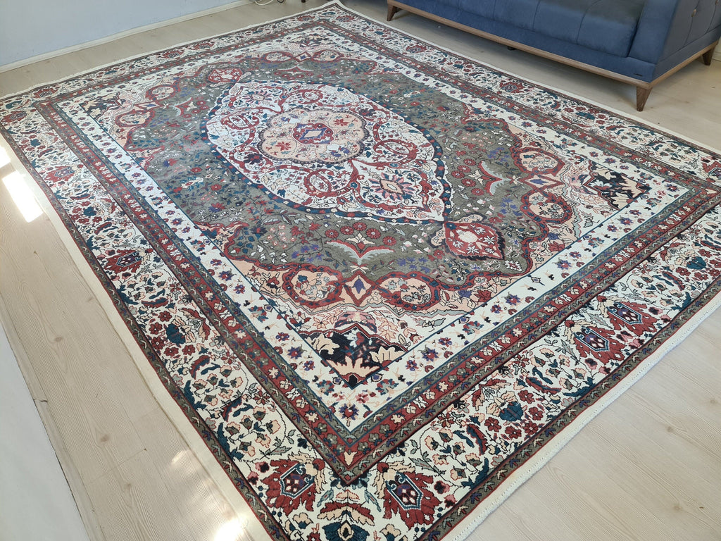 Handmade Oushak Rug 9x13: Large Colorful Vegetable Dyed Wool Oriental Carpet