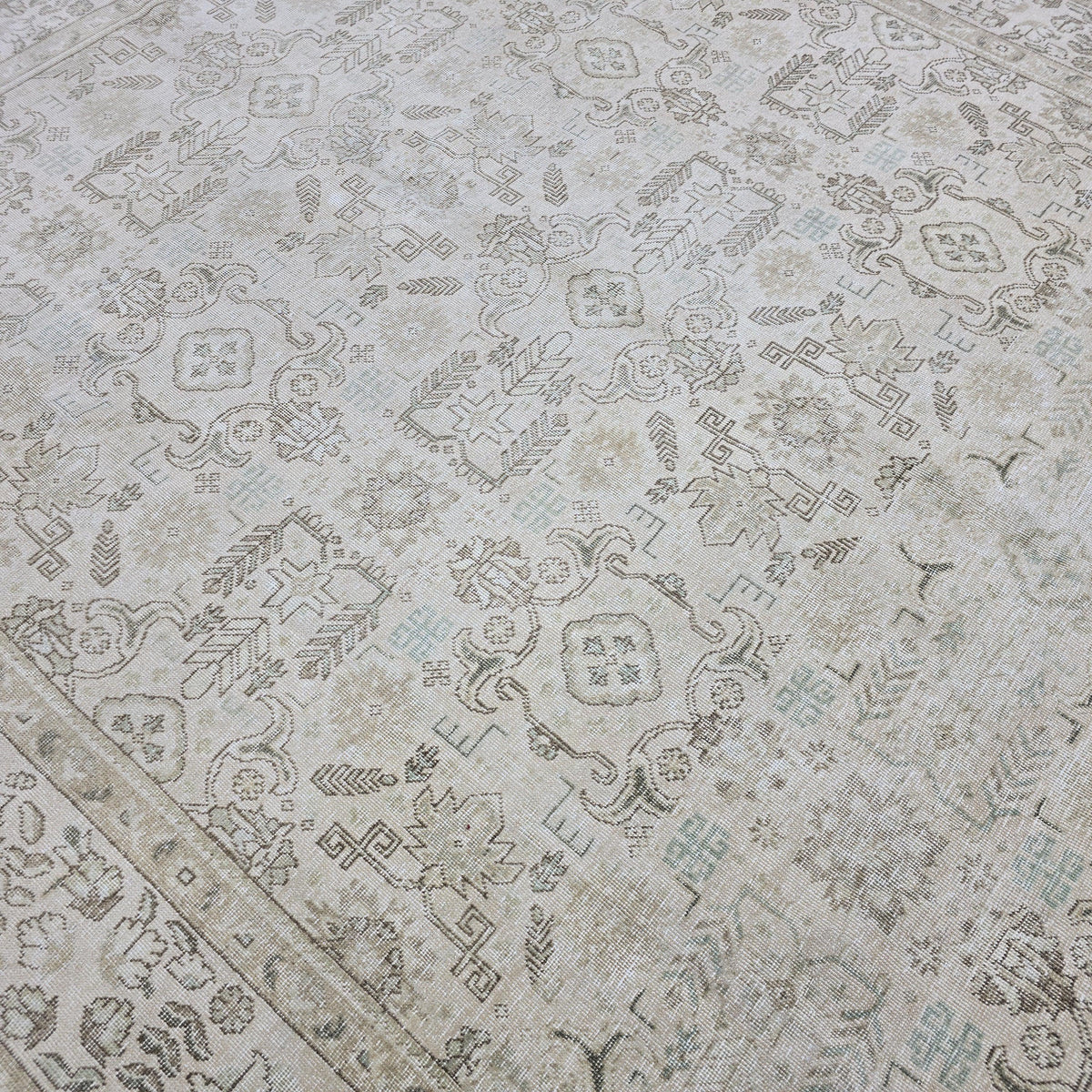 9x12 Vintage Handwoven Neutral Beige Large Area Rug – 9.40x12.65 ft Turkish Bohemian Carpet