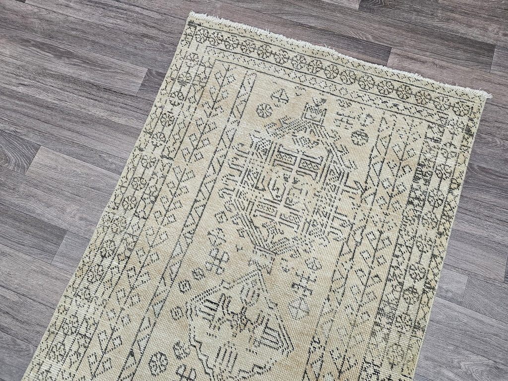 Vintage Oushak Runner Rug: 3x12 Hand-Knotted Wool Turkish Hallway Rug