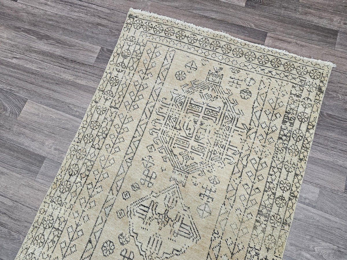 Vintage Oushak Runner Rug: 3x12 Hand-Knotted Wool Turkish Hallway Rug