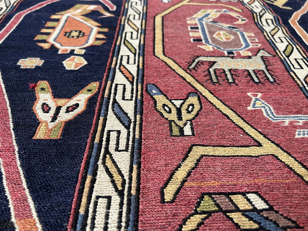 6x9 Vintage Soumak Rug: Hand-Knotted Wool Cecim, Tribal Design