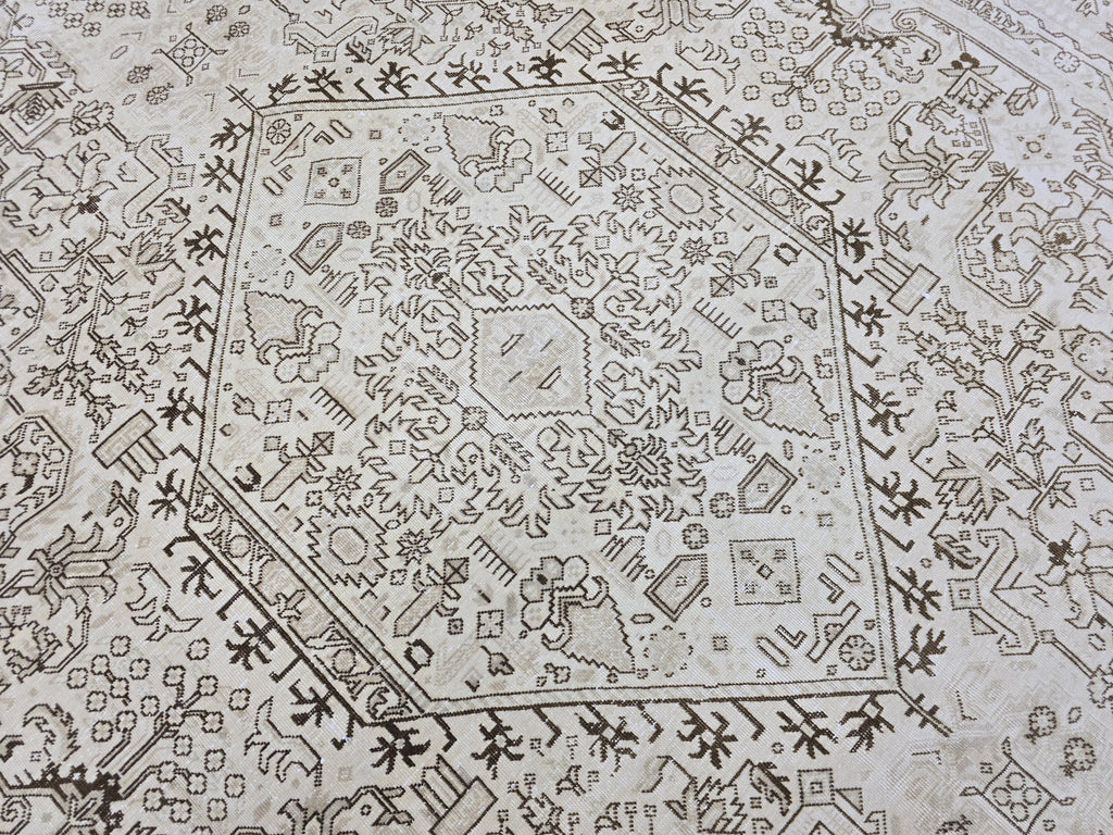 8x11 ft Neutral Oushak Rug: Hand-Knotted Wool Vintage Carpet