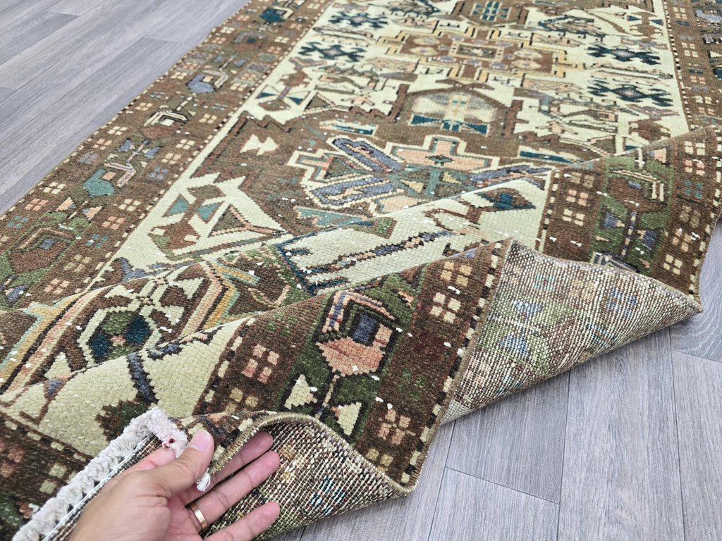 Handmade Wool Oushak Runner Rug: Vintage Turkish Hallway Carpet (4x10)
