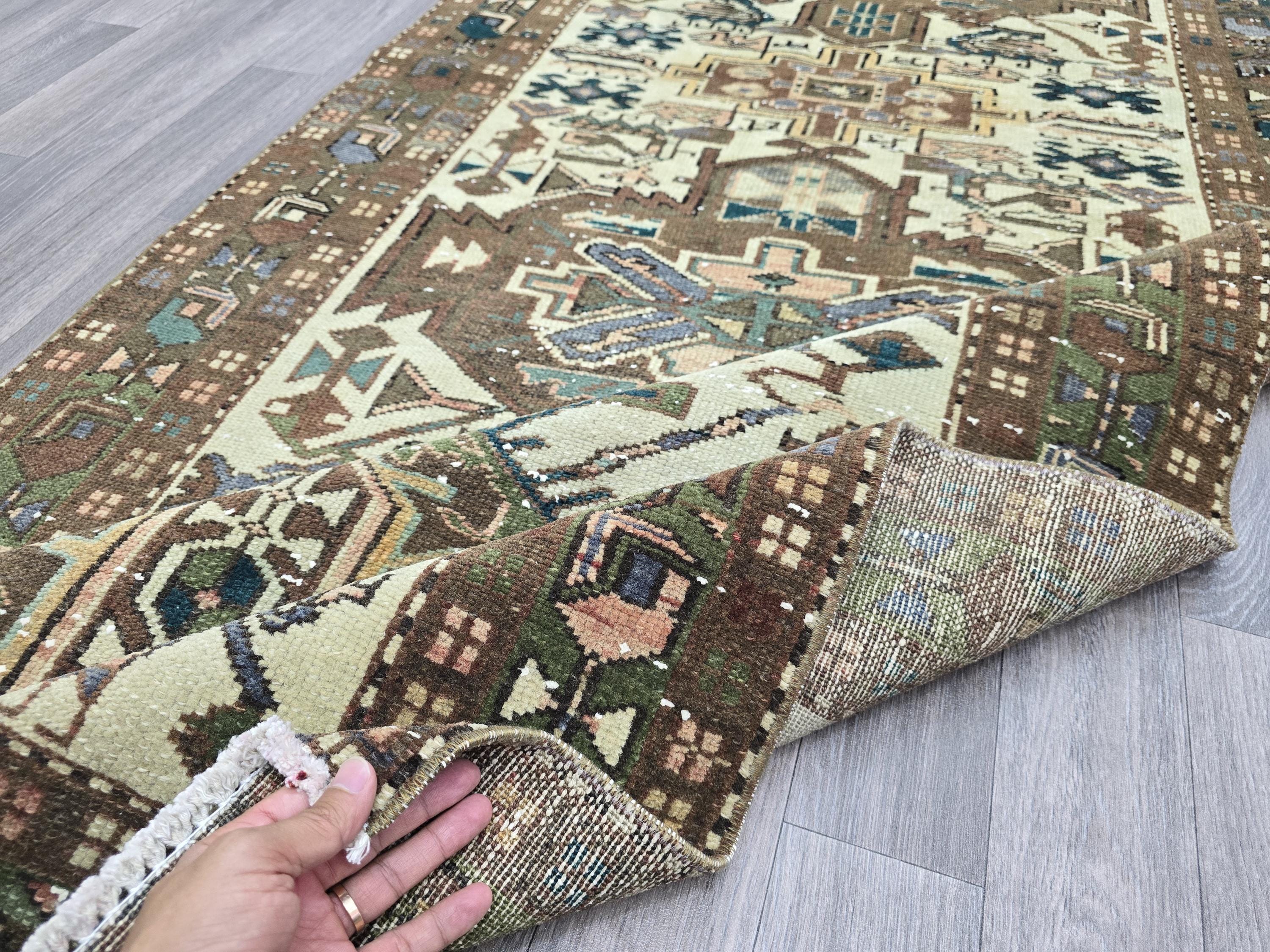 Handmade Wool Oushak Runner Rug: Vintage Turkish Hallway Carpet (4x10)